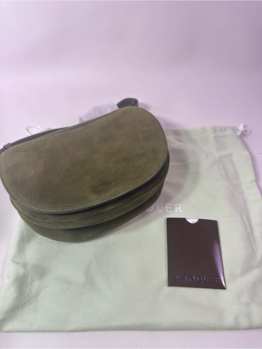 NEW WANDLER KATE SUEDE LEATHER CROSSBODY BAG OLIVE GREEN - Picture 8 of 12
